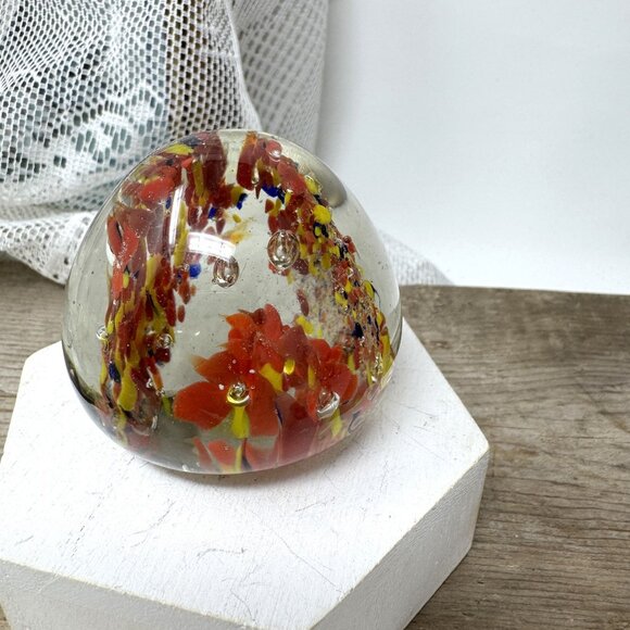 Handcrafted Glass Paperweight With Embedded Colorful Floral Design - Picture 5 of 9